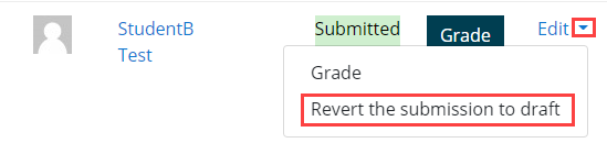 select edit and revert submission to draft