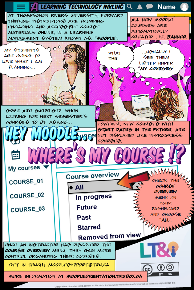 This is a comic book layout of the script in the description. It is meant to teach people a quick tip for finding courses in Moodle.